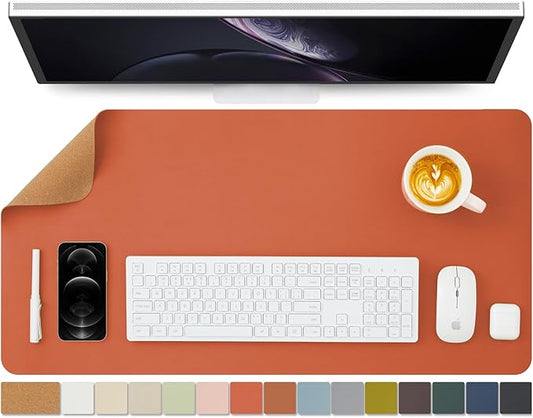 Cork Desk Mat - Dual-Sided Desk Pad for Office and Home - Desk Organization and Accessories - Ideal for Large Mouse Pad and Desk Mats on Top of Desks(Orange,80cmx 40cm)-DeskLoop Office