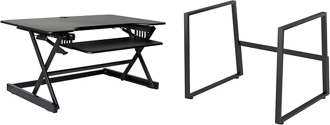 Rocelco 40" Large Height Adjustable Standing Desk with AC Outlet USB Charger and Floor Stand BUNDLE - Tall Dual Monitor Riser Computer Workstation - Keyboard Tray - Black (R DADRB-40-ACUSB-FS2)-DeskLoop Office