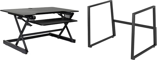 Rocelco 40" Large Height Adjustable Standing Desk with AC Outlet USB Charger and Floor Stand BUNDLE - Tall Dual Monitor Riser Computer Workstation - Keyboard Tray - Black (R DADRB-40-ACUSB-FS2)-DeskLoop Office