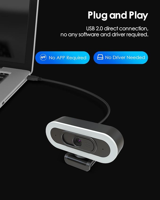 2K 50FPS Webcam for PC/Mac, Computer Camera with Fill RGB Lights, 2 Noise-Canceling Microphone, Autofocus and Tripod for Meeting, Live Streaming, Video Calls, Gaming, Works with Zoom, Skype, Teams-DeskLoop Office