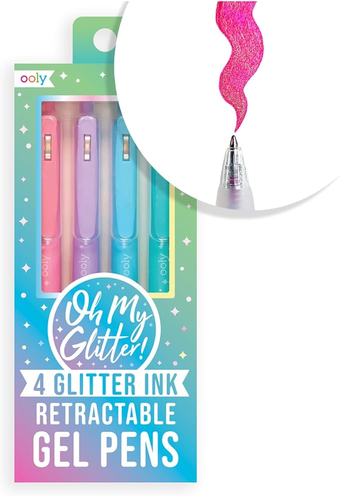 Ooly Oh My Glitter Gel Pens - Set of 4 Cute School and Art Supplies for Girls, Planner Pen with Comfort Grip, Ideal Retractable Glitter Pens for Decorations & Office Use, Back to School-DeskLoop Office