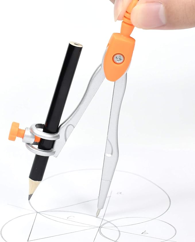 Math Geometry Kit Sets 10 Piece Student Supplies with Shatterproof Storage Box,Includes Rulers,Protractor,Compass,Eraser,Pencil Sharpener,Lead Refills,Pencil,for Drafting and Drawings(Orange)-DeskLoop Office