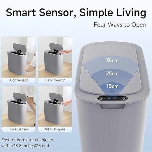 5 Gallon Motion Senor Bathroom Trash Can with Lid, Automatic Garbage Can Touchless, Smart Plastic Waste Basket for Narrow Spaces, Bathroom, Office, Bedroom, Living Room (Gray)-DeskLoop Office