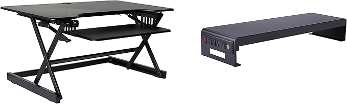 Rocelco 40" Large Height Adjustable Standing Desk Converter with Dual Monitor Stand BUNDLE - Quick Sit Stand Up Computer Workstation Riser - Retractable Keyboard Tray - Black (R DADRB-40-DMS)-DeskLoop Office