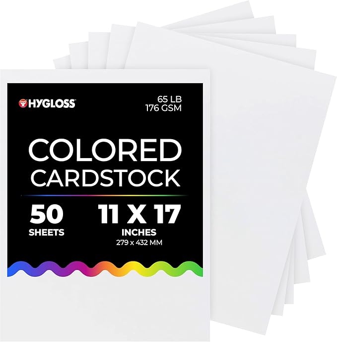 Hygloss White Cardstock - 11x17-Inch, 50 Sheets, 65 lb/ 176 gsm, Fade-Resistant, Acid-Free Color Card Stock Paper-DeskLoop Office