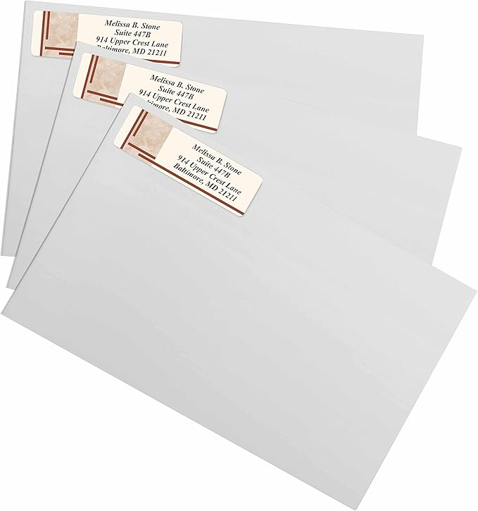 Brown Marble Designer Rolled Address Labels with Elegant Plastic Dispenser-DeskLoop Office