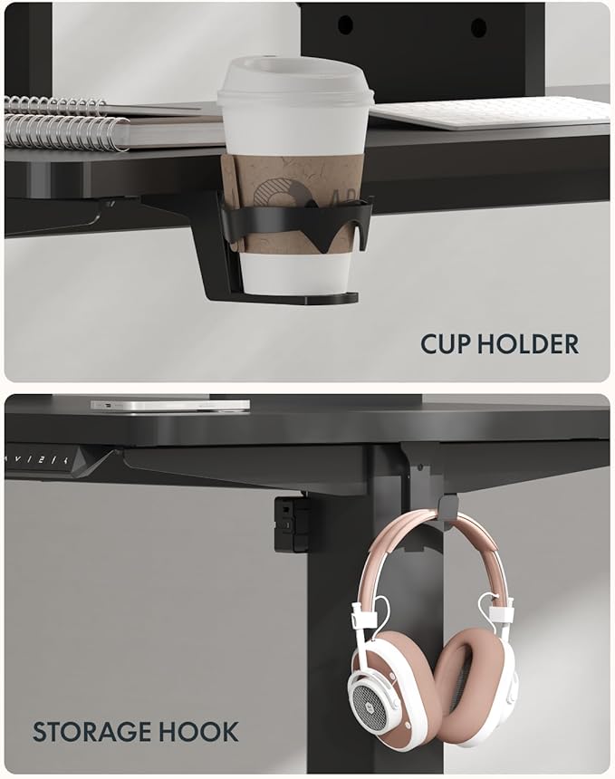 FLEXISPOT 79 x 32 Inch Large Standing Desk, Stand Up Desk with Splice Board, Rising Desks for Home Office, Office Desk with Cup Holder and Headphone Hook (Black Frame + Black Top, 2 Packages)-DeskLoop Office