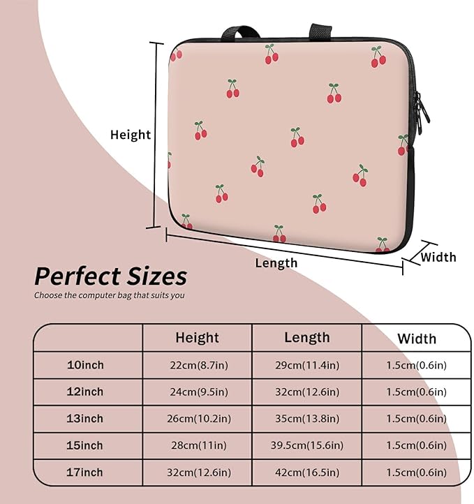 Laptop Sleeve Case Bag 15 inch, Pink Cherry Slim Carrying Case Durable Handbag Travel Laptop Bag for 15 inch MacBook Air M3/M2/15 Pro/Surface Laptop 7/6/5/4/3/ Dell XPS 15 Plus