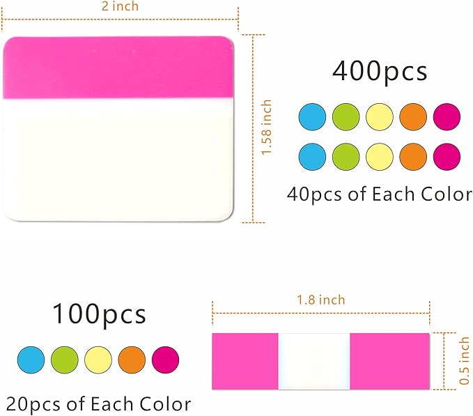 Sticky Index Tabs Book Page - 500Pcs 2 Inch Writable Colored Pages Markers, Repositionable File Tab Flags Labels Self Adhesive Reading Divider Sticker for Books, Binders, Notebook and Folders (21 Set)-DeskLoop Office