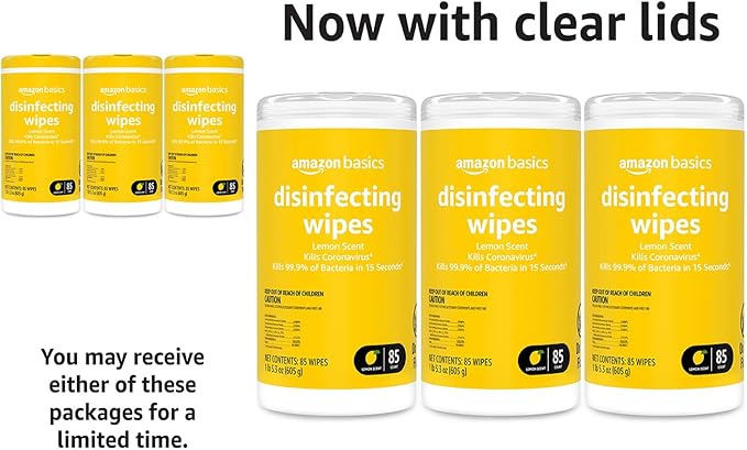 Amazon Basics Wipes, Lemon Scent, for Sanitizing, Cleaning & Deodorizing, 255 Count (3 Packs of 85)-DeskLoop Office