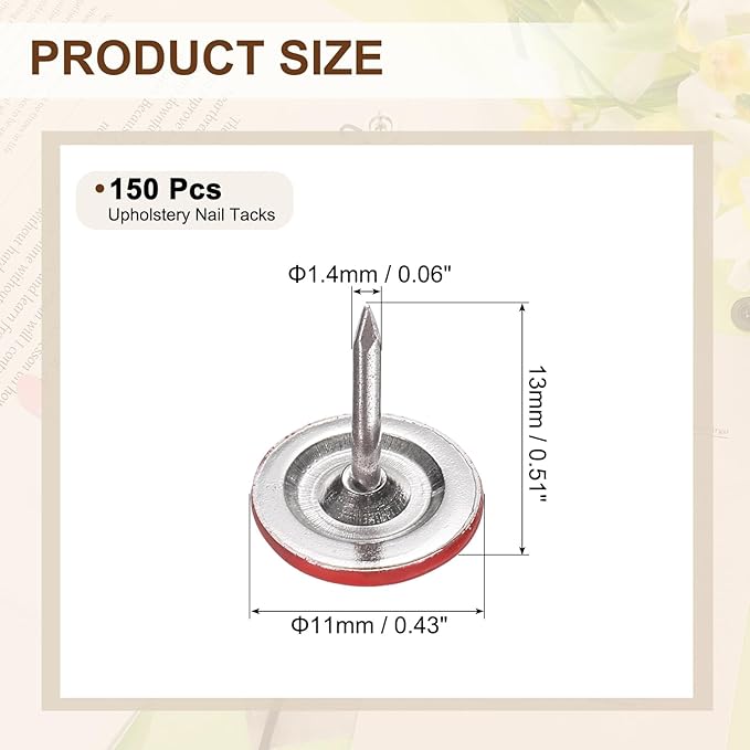 uxcell 150Pcs Upholstery Tacks, 11mmx13mm Flat Head Thumb Tack Decorative Furniture Nails Push Pins for Furniture Sofa Headboards, Red-DeskLoop Office