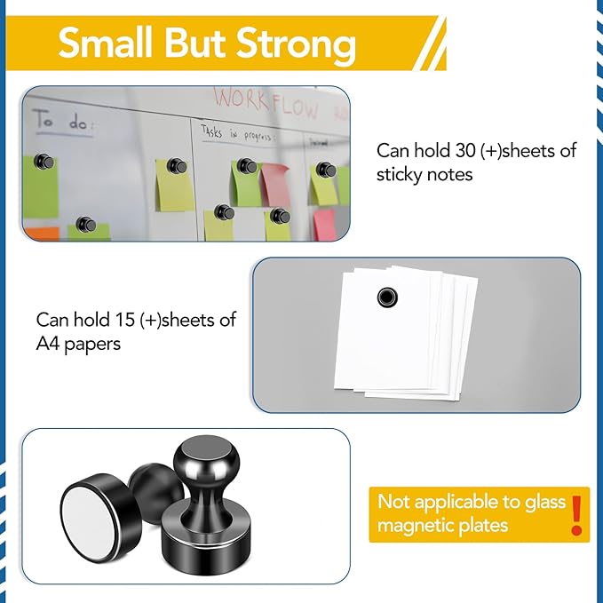 LOVIMAG Refrigerator Magnets, 56 Pcs Fridge Magnets Black Strong Magnets for Whiteboard, Small Neodymium Magnets for Fridge, Push Pins Magnets Ideal for Kitchen Magnets, Office Magnets, Map Decorative-DeskLoop Office