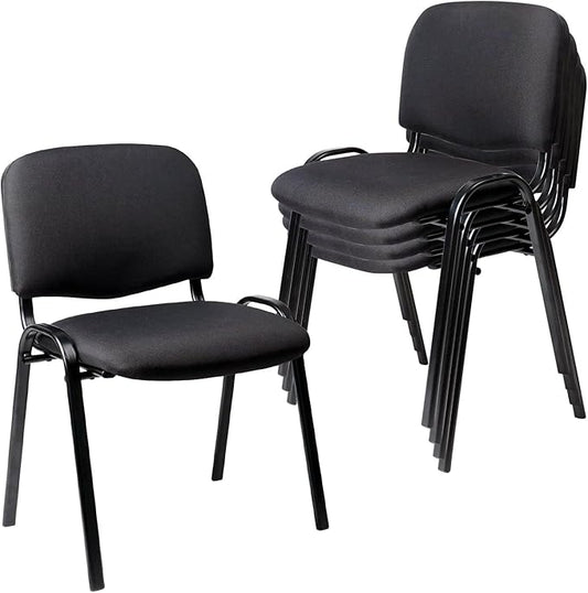 CLATINA Set of 5 Pack Stackable Waiting Room Chairs Fabric Black Reception Chair Metal with Thickened Seat Back Cushion for Waiting Conference Room Guest Stool (5 Pack)-DeskLoop Office