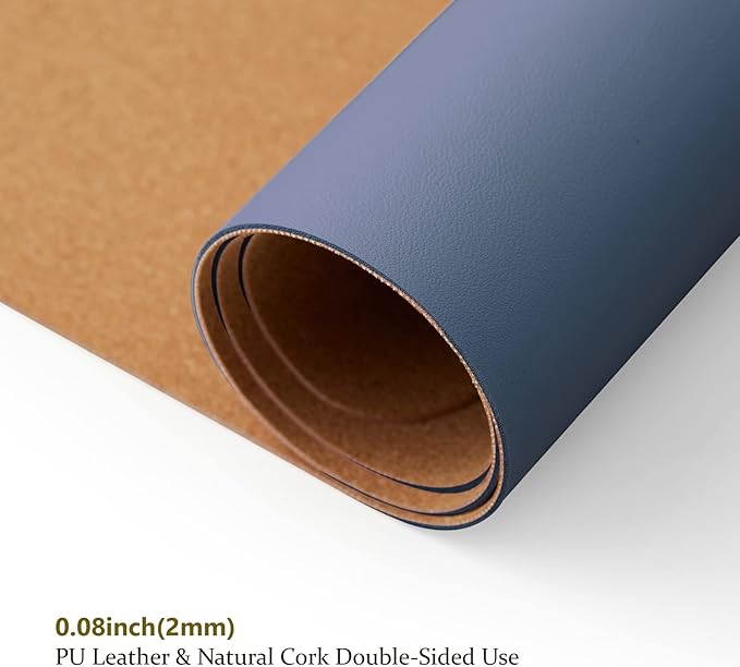 Cork Desk Mat - Dual-Sided Desk Pad for Office and Home - Desk Organization and Accessories - Ideal for Large Mouse Pad and Desk Mats on Top of Desks(Dark Blue,90cmx 43cm)-DeskLoop Office