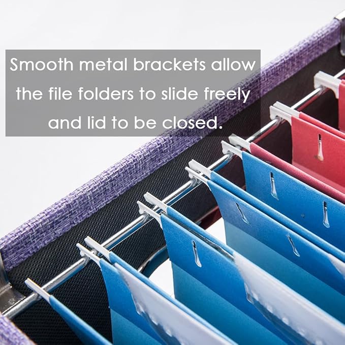 PRANDOM File Organizer Box - Set of 4 Collapsible Decorative Linen Filing Storage Hanging File Folders with Lids Office Cabinet Letter Size Purple (14x9.3x10.8 inch)-DeskLoop Office