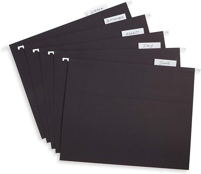 Blue Summit Supplies Hanging File Folders, 25 Reinforced Hang Folders, Designed for Home and Office Color Coded File Organization, Letter Size, Black, 25 Pack-DeskLoop Office