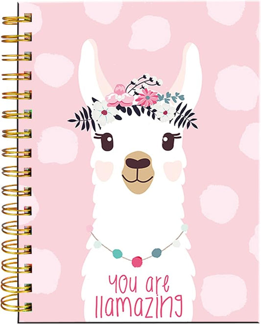 iampanda Spiral Journal Notebook,Strong Twin-Wire Binding with Premium Paper for Girl Women,Funny 60 Sheets A5 College Ruled Notebook/Journal,Perfect for School Office Home Gifts,Cute Llama Pink-DeskLoop Office