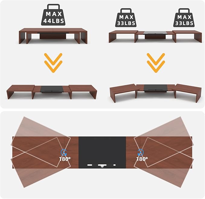 WESTREE Triple Monitor Stand Riser - Extra Long, Adjustable Length & Angle, 3 Shelf Desktop Storage for 1-3 Monitors-DeskLoop Office