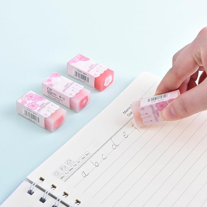 18 Pack Sakura Jelly Erasers for Kids, Pink, Rectangular, Rubber & Plastic, Kawaii School Supplies Prize Gifts Party Favors-DeskLoop Office