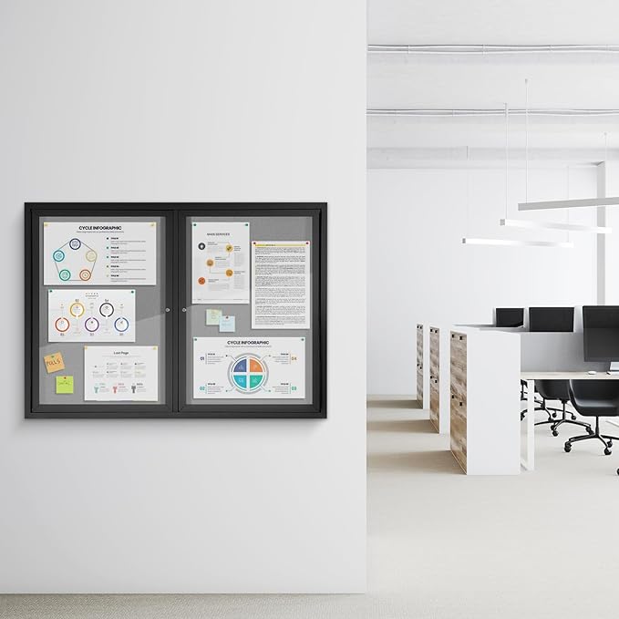 SWANCROWN Enclosed Bulletin Board 48x36in, Outdoor Bulletin Board Weatherproof for Office School Commerce, Grey Felt, Black Aluminum Frame-DeskLoop Office