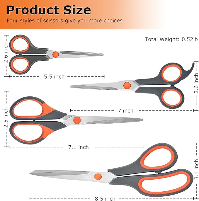 Professional Paper Cutting Scissors 4 Pack, Office Craft Scissors Set with Ultra Sharp Blades for Adults, Art Projects, Gift Wrapping-DeskLoop Office