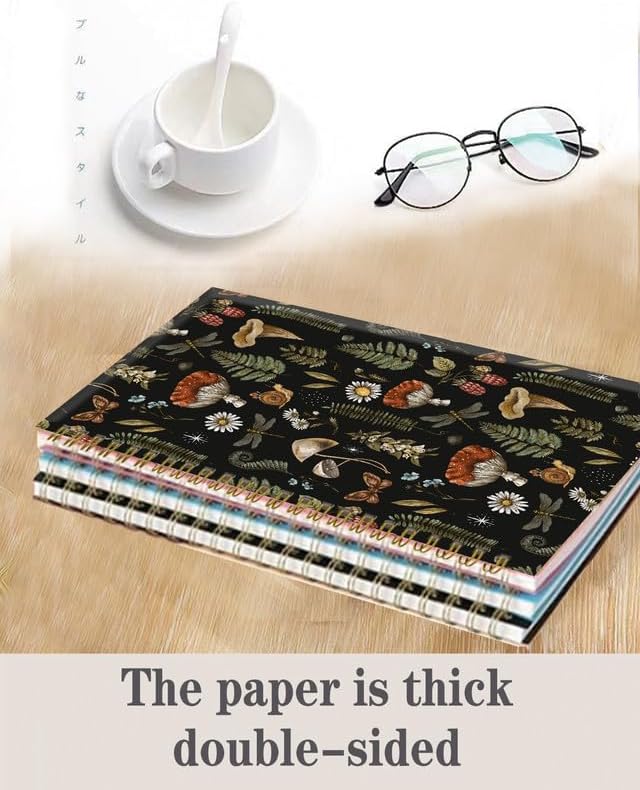 Spiral Journal Notebook,A5 Hardcover Lined Journals for Women Girl 6 x 8.3 in,120 Pages Thick Paper,Cute College Ruled Writing Notebook for Gifts Office Work School(Mushroom Forest Plant)-DeskLoop Office