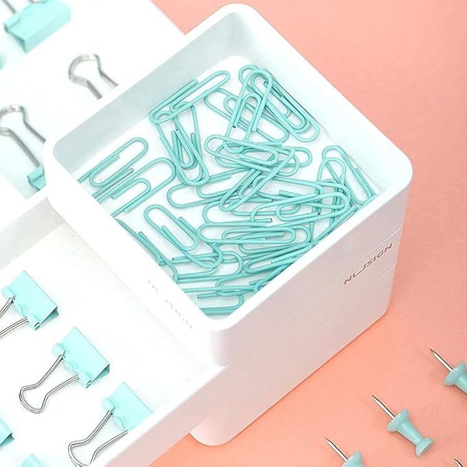 Paper Clips and Binder Clips Set, Metal Assorted Sized Binders with Push Pins, Cute Office Supplies for Desk, Desk Accessories (Green Set of 3)-DeskLoop Office