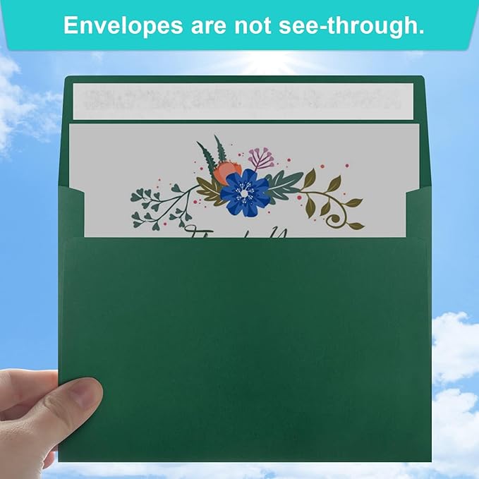 70 Pack A2 Dark Green Envelopes - Self Seal for Photos, Invitations, Greeting Cards & 4.5x5.5 Cards-DeskLoop Office