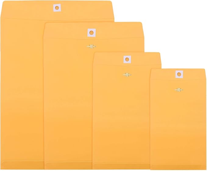 Frienda 4 Sizes Clasp Envelopes Kraft Paper Catalog Clasp Envelope with Closure for Filing, Storing or Mailing Documents, 50 Pieces(5 x7 In, 6 x 9 In, 9 x 12 In, 10 x 13 In,Yellow)-DeskLoop Office
