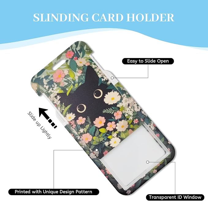 Hancynir Lanyards for Id Badges, Cat Flower Floral Badge Holder - Image 6