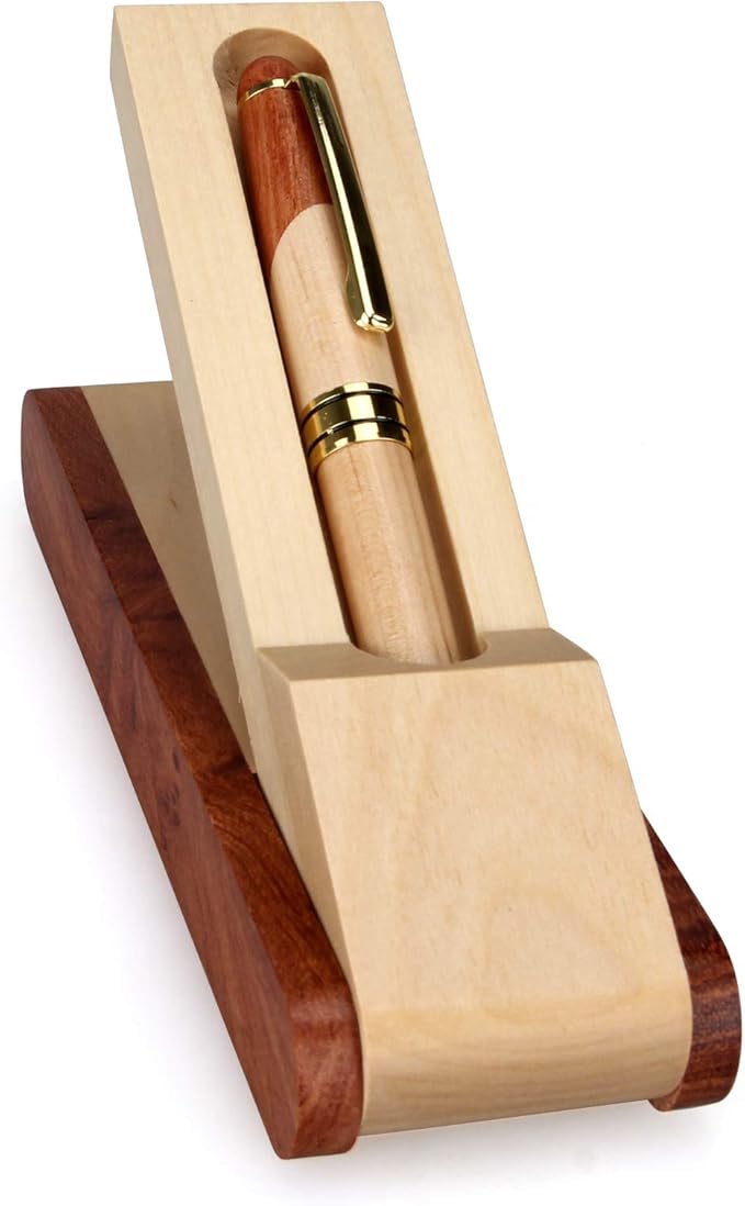 Best Wooden Gel Pen Gift Set with Handmade Rollerball Designer Pen Holder Box and Refills, Business Ballpoint Pen with Fancy Journaling Pen Display Case-DeskLoop Office