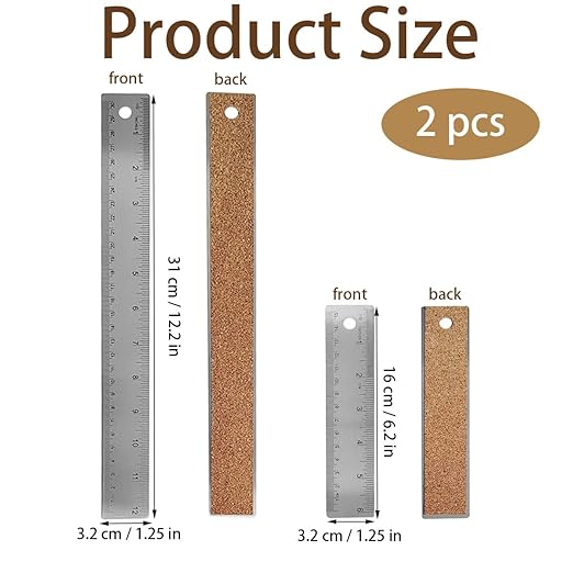 6-Inch and 12-Inch Stainless Steel Metal Ruler with Non-Slip Cork Backing - 2 Pack-DeskLoop Office