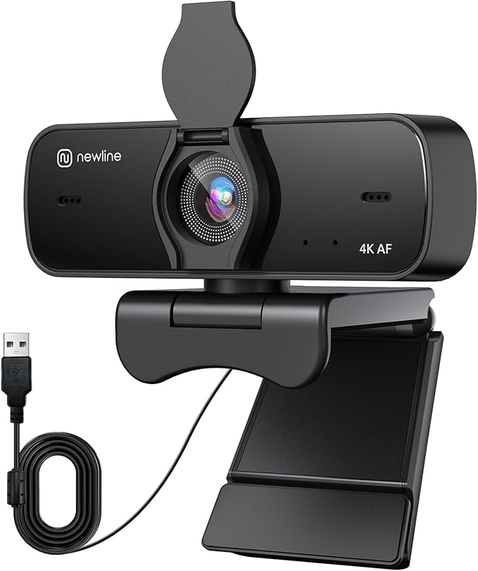 N newline 4K Webcam for PC, 4K UHD USB Webcam with Microphone, New Upgraded Auto Focus, Low Distortion, Privacy Cover, PC Camera for Zoom, Skype, Teams, Laptop, Conferencing, Calling, NewEye 60s-DeskLoop Office