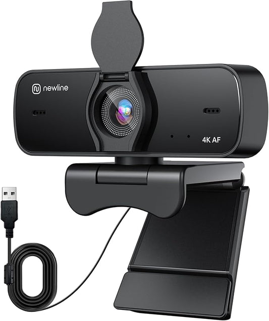 N newline 4K Webcam for PC, 4K UHD USB Webcam with Microphone, New Upgraded Auto Focus, Low Distortion, Privacy Cover, PC Camera for Zoom, Skype, Teams, Laptop, Conferencing, Calling, NewEye 60s-DeskLoop Office