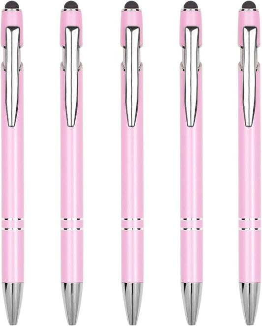 Ballpoint Pen Metal Soft Stylus Pen for Touch Screens,Retractable Tactile Turn Pen,Bulk Pens for Gifts Office Essentials,Medium Point,Black Ink (5 Pink)-DeskLoop Office