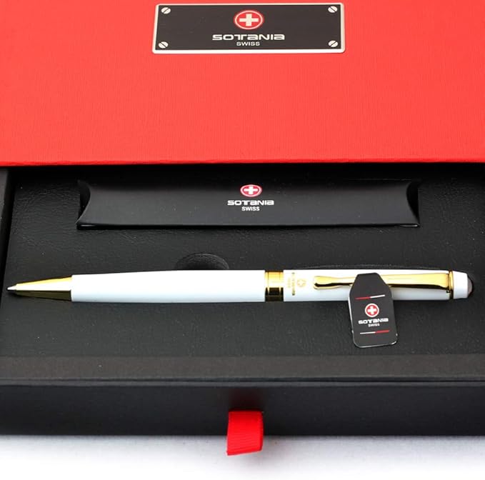 Free Engraving - Personalized Swiss Expert Black Ballpoint Pen, Medium Point, Roller pens, Groomsmen Gift, Free Custom Engraved Gifts for Men, Women (White)-DeskLoop Office