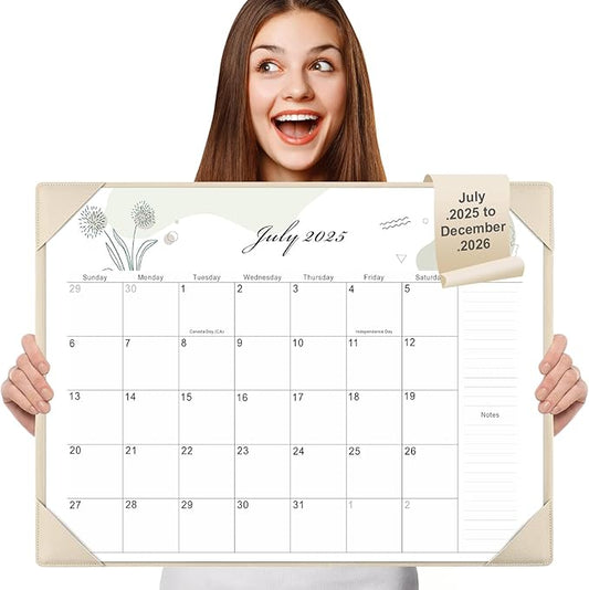 Gannyfer Desk Calendar 2025-2026 with Desktop Mat - 18 Month Large Table Calendar, 22" x 17" Desktop Pad Calendar for Planning and Organizing In Your Family, School or Office(6 Stickers Included) (White)-DeskLoop Office