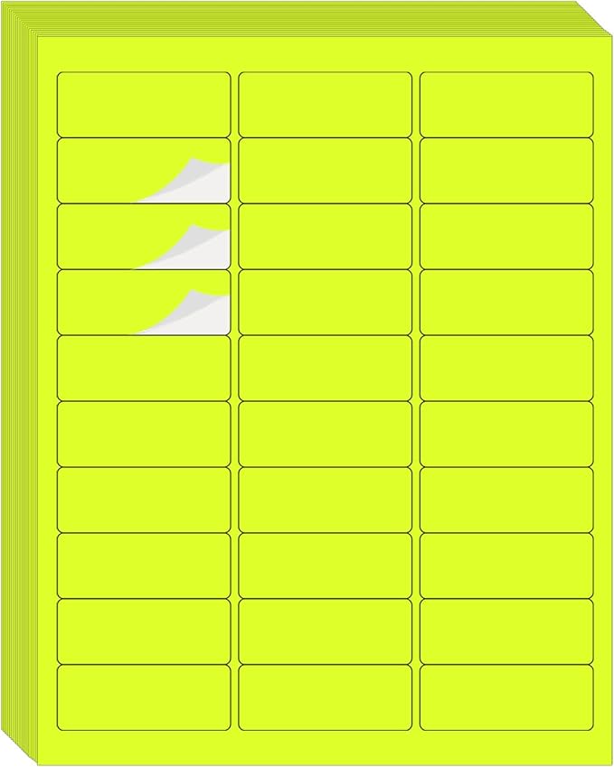 STARLIBOO 1" x 2-5/8" Address Labels- Neon Color Fluorescent Mailing Labels Stickers for Laser/Ink Jet Printer 8.5"×11"- Fluorescent Yellow-DeskLoop Office