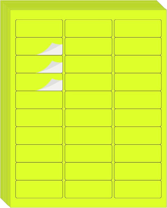 STARLIBOO 1" x 2-5/8" Address Labels- Neon Color Fluorescent Mailing Labels Stickers for Laser/Ink Jet Printer 8.5"×11"- Fluorescent Yellow-DeskLoop Office