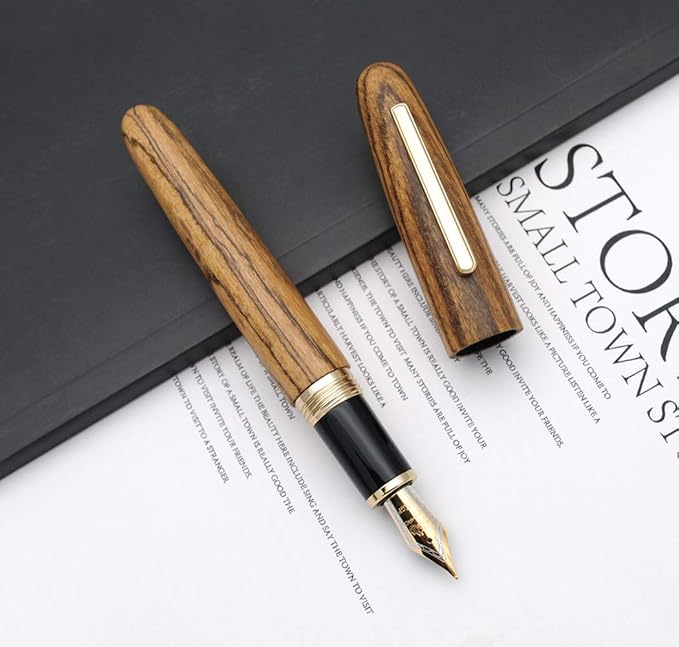 JINHAO 9056 Natural Wood Fountain Pen Handmade Ink Pen (Tiger Wood, Medium Nib 0.7mm)-DeskLoop Office