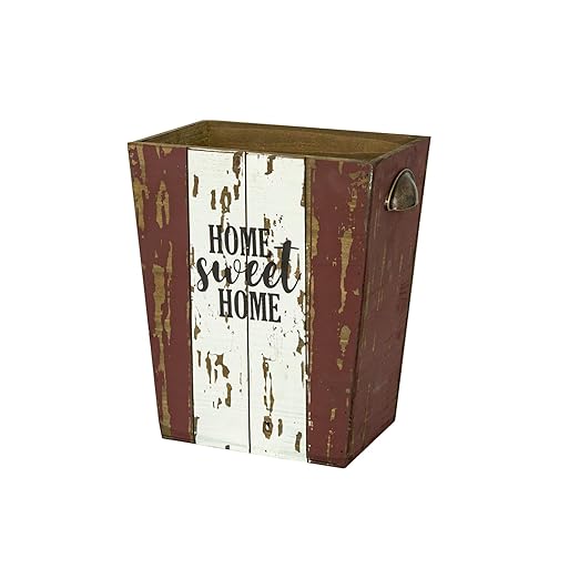 Small Wood Trash Can Wastebasket, Farmhouse Rectangular Garbage Can Waste Basket, Rustic Distressed Wooden Trash Recycling Bin with Metal Handles, Home Sweet Home Wood Storage Basket (Distressed)-DeskLoop Office