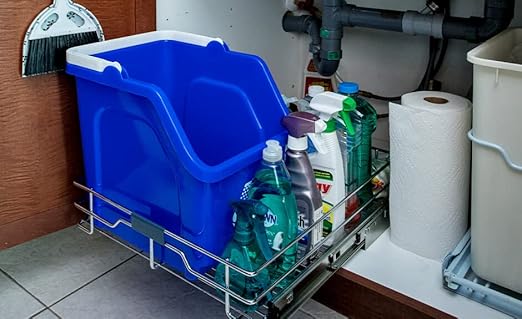 6 Gallon Stackable Recycling Bins for Homes, Garages, Offices Made of 100% Recycled Plastic - (Yellow, 3 Pack)-DeskLoop Office