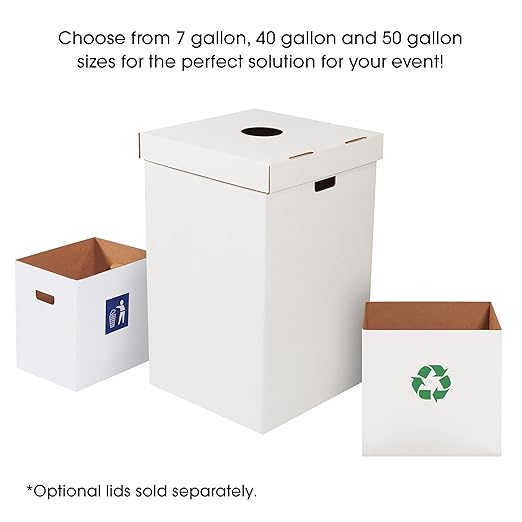 Aviditi Cardboard Trash Cans and Recycling Bins, 50 Gallon 18" L x 18" W x 36" H (10-Pack) Reusable or Disposable Pop Up Garbage Boxes for Parties, Outdoor Events, Heavy Duty, Waste-DeskLoop Office