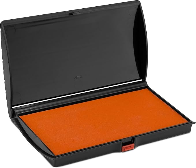 Large Premium Orange Ink Stamp Pad - 3" by 6" - Quality Felt Pad - Case with Closing snap-DeskLoop Office