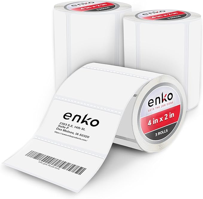 enKo 4" x 2" Labels for Zebra Desktop Printers (3 Rolls | 2,250 Labels) Direct Thermal Address Mailing Shipping Barcode FBA Stickers FNSKU Label for Zebra and Eltron (Perforated)-DeskLoop Office