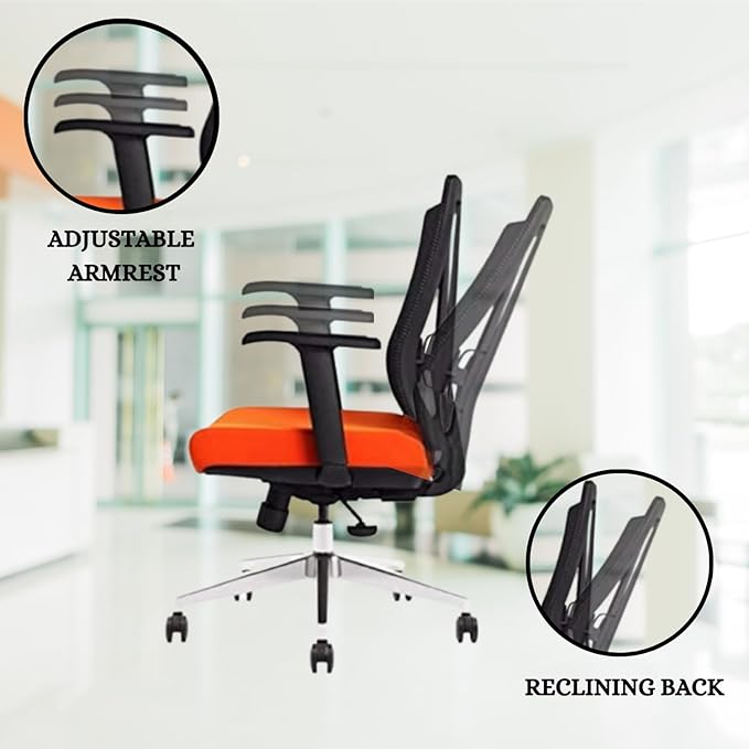 Ergonomic Office Chair - Breathable Mesh Back with Adjustable Lumbar Support, 3D Armrests, Tilt Function, and 360ยฐ Swivel Wheels - Perfect for Home Office or Conference Room - Stylish Tangerine Design-DeskLoop Office
