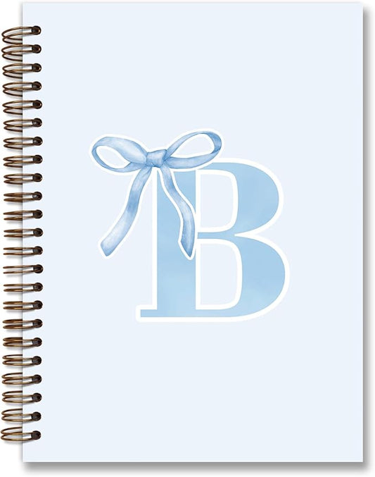Initial B Notebook Journal,Personalized Teen Girl Gifts,Coquette Trendy Preppy Blue Bow Spiral Notebook,Monogrammed Gifts for Women Teen Girl,College Ruled Hardcover Spiral Notebook 5.5 x 8.3-DeskLoop Office