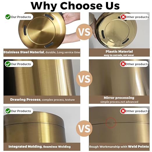 10 L/3 Gallen,Gold Small Trash Can for Bathroom,Brushed Stainless Steel Garbage Can with Flipping Lid,for Bathroom,Living Room,Bedroom,Hotel,Conference Room(Gold)-DeskLoop Office