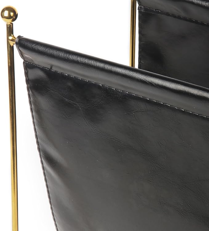 Black Leatherette Magazine Rack Holder, with Metal Ball Bracket,Modern Fashion Style for Books,Newspapers,Home Staging,Bedroom,Hotel,Offices and Living Rooms-DeskLoop Office