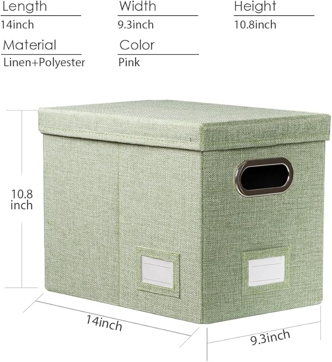 PRANDOM File Organizer Box - Set of 1 Collapsible Decorative Linen Filing Storage Hanging File Folders with Lids Office Cabinet Letter Size Green (14x9.3x10.8 inch)-DeskLoop Office